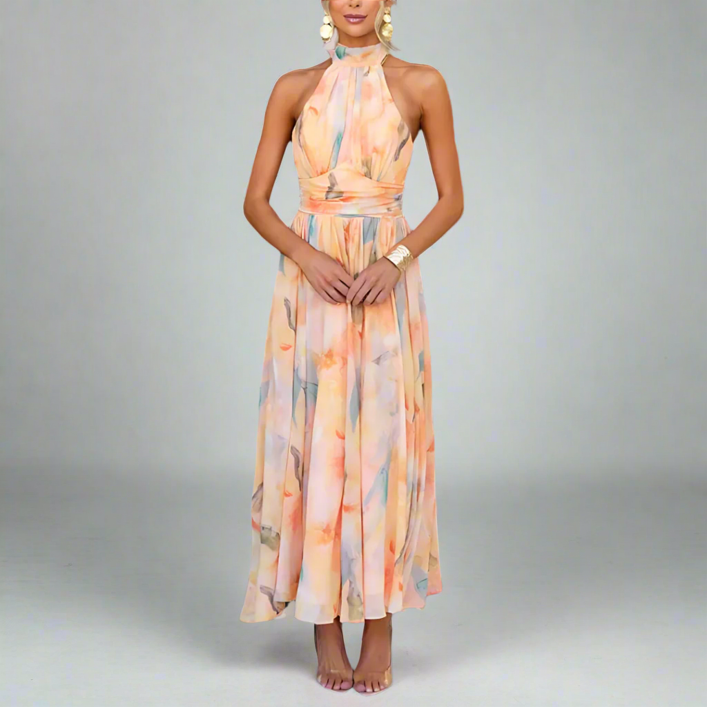 Aquarel Maxi Jurk met Halternek