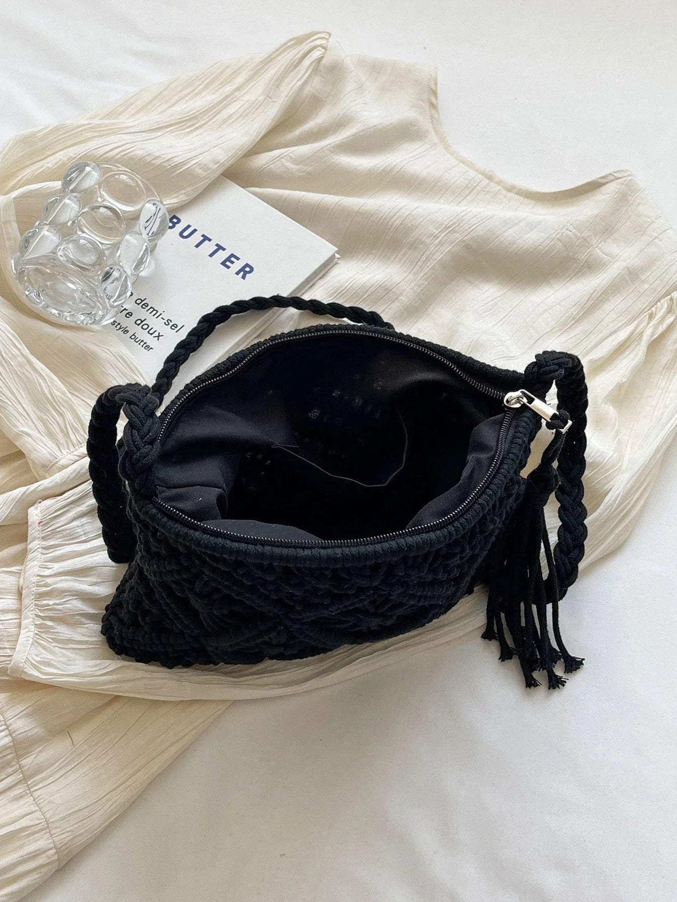 🖤 Macramé Crossbody Tas – Handgemaakt & Tijdloos